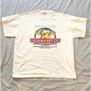 Vintage 1988 Garfield Jim Davis T-Shirt XL White Comic Strips Cartoon USA Tee